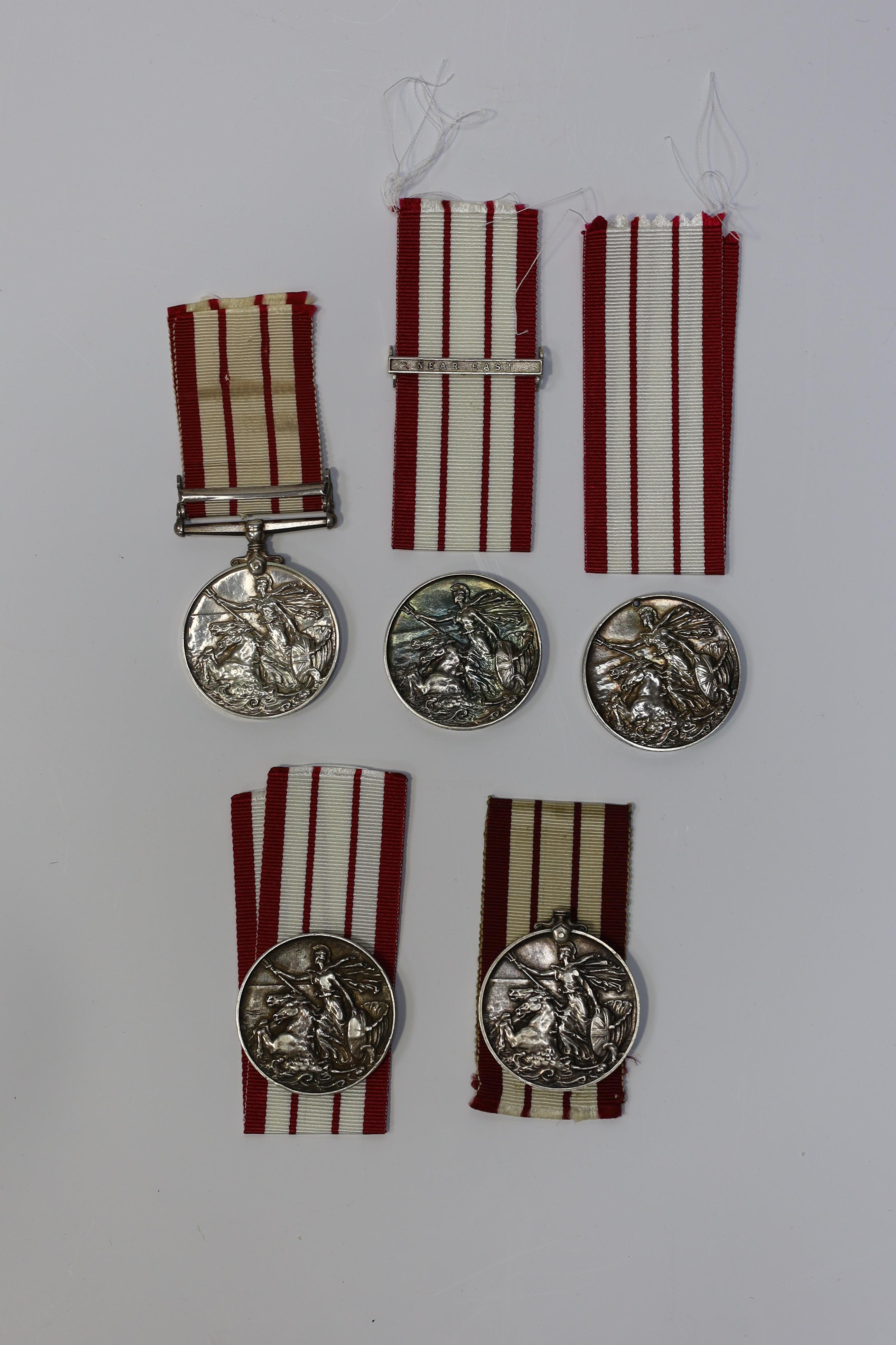 Five Royal Navy General service medals (four a.f.)